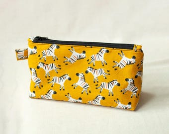 Zebra Print Makeup Bag – Handmade Cotton Toiletry Pouch, Sustainable Travel case