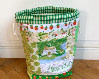 Patchwork Project Bag, Cottagecore Knitting Bag, Whimsical Crochet Bag, Woodland Craft Bag, Nature Inspired Handmade Bag, Quilter Gift