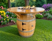 Rustic Wine Barrel Fire Pit Table – Cedar Top Outdoor Patio Table