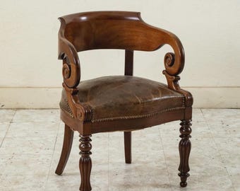 Restauration Mahogany Desk Chair | Leather Nailhead Office Seating