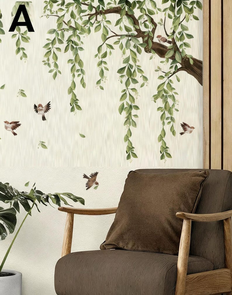 Hanging Vine Wall Decals Birds Green Leaf Wall Stickers Home Wall ...