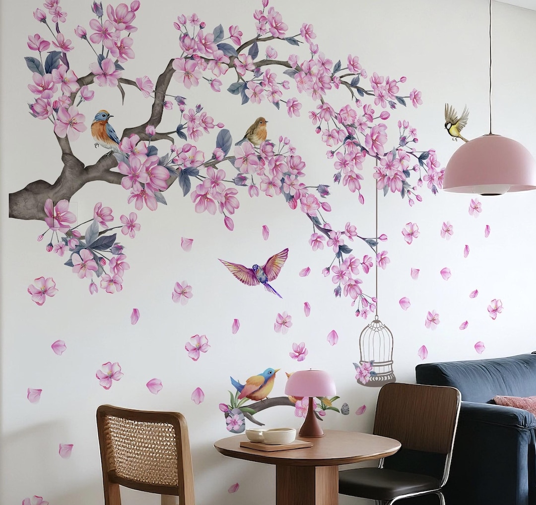Large Pink Flower Tree Branch Wall Decals Cherry Blossom Tree Tree Wall ...