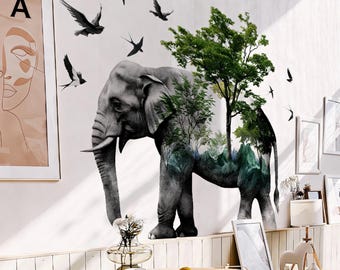 Elephant wall sticker, tree wall stickers, Elephant nursery theme, Elephant room theme, Elephant wall decaldecal