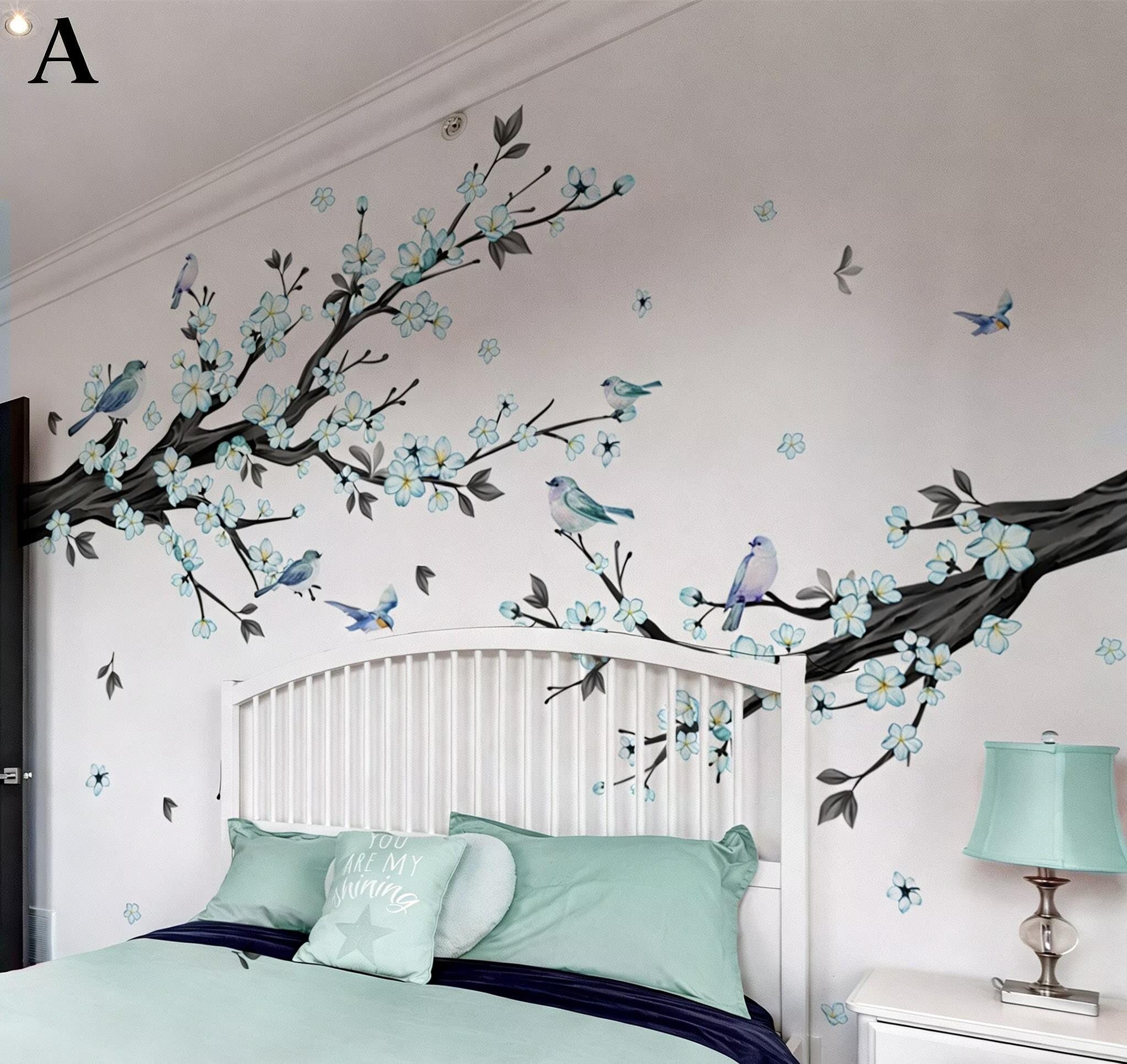 Colorful Flower Stickers, Blue Flower Wall Stickers, Tree Branch Wall ...