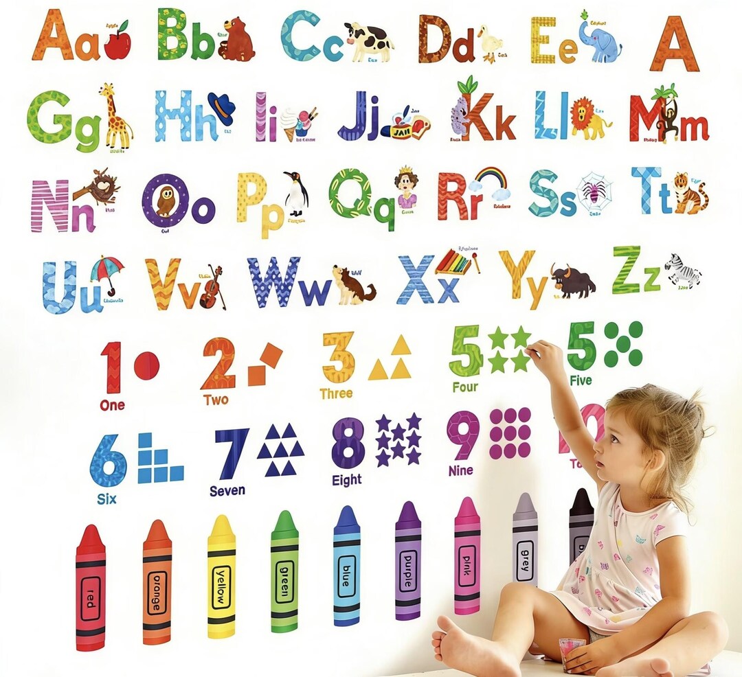 Animal Alphabet Numbers Colour Decals Stickers Kids Peel and Stick for ...