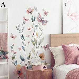 Boho Flower Wall Decals plant Wall Decor Wildflower Stickers with Mushroom DIY Peel and Stick Girls Bedroom, Kids Room, Living Room, Office