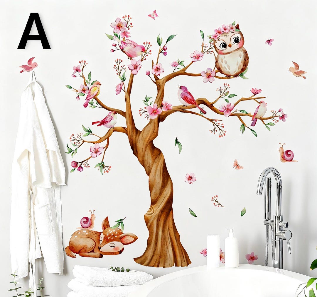 Sticker Babby Tree Watercolor Trees, Bird Wall Stickers, Peach Blossom Stickers, Branches ...