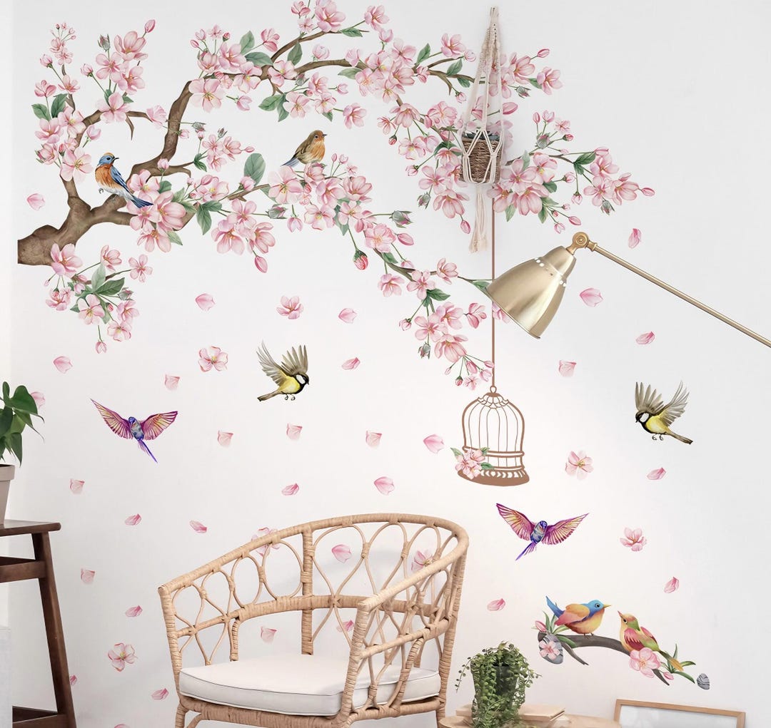 Large Flower Tree Stickers, Flower ，bird Stickers, Tree Wall Stickers ...