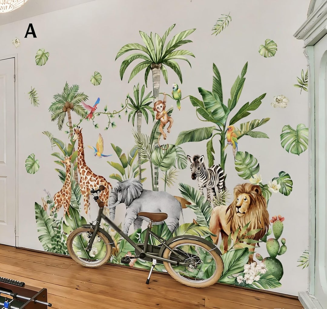 Large Woodland Wall Decals, Jungle Animal Decals and Giraffe Wall ...