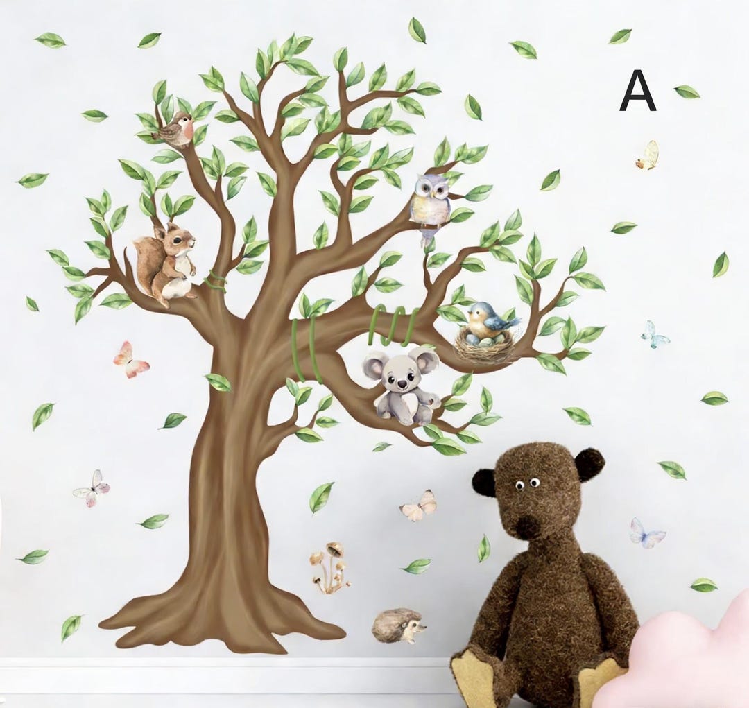 Large Green Tree Wall Stickers Green Leaves Wall Decals Falling Leaves ...