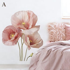 Großes Blumen-Wandtattoo Wildblumen Kinderzimmer, rosa Wandtattoo Schlafzimmer, Aquarellblume, botanisches Wandtattoo