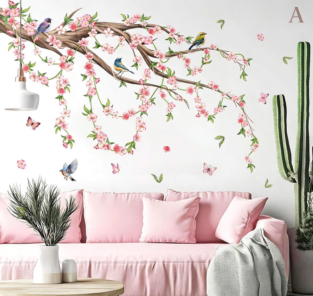Large Pink Flower Tree Branch Wall Decals Cherry Blossom Tree Tree Wall ...