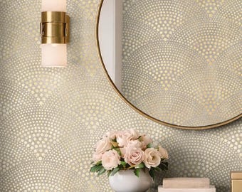 Art deco wallpaper gold Geometric pattern Vintage dot wall mural Peel and Stick or Traditional luxury decor