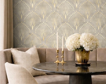 Art deco wallpaper gold vintage geometric wall mural Peel and Stick or Traditional luxury decor
