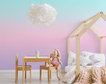 Pastel ombre wallpaper gradient wall mural girls room nursery peel and stick traditional wallpaper pink purple teal