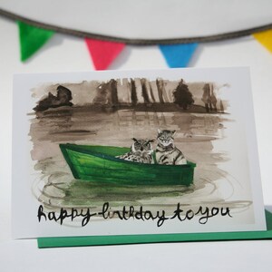 Alles Gute zum Geburtstag Grußkarte Eule und Schmusekatze