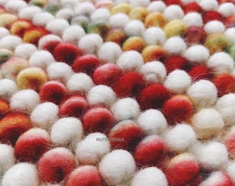 Handmade Felt Ball Chunky Rug | Multicolor Wool Pom Carpet | Eco Friendly Round & Area Rugs