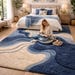 Abstract Blue & Beige Wave Tufted Rug | Modern Living Room Carpet ...