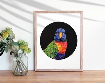 Rainbow Lorikeet Portrait Giclee Art PRINT, 8x10 or 11x14 inches, Bird Art, Colorful Bird, Fiber Art, Needle Felted, Rainbow Bird, Parrot