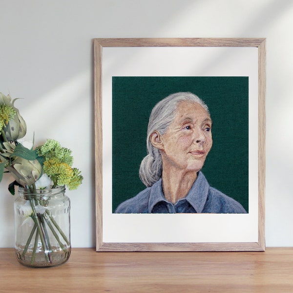 Dr. Jane Goodall - 8 x 10 inch Giclee Art Print of Needle felted portrait