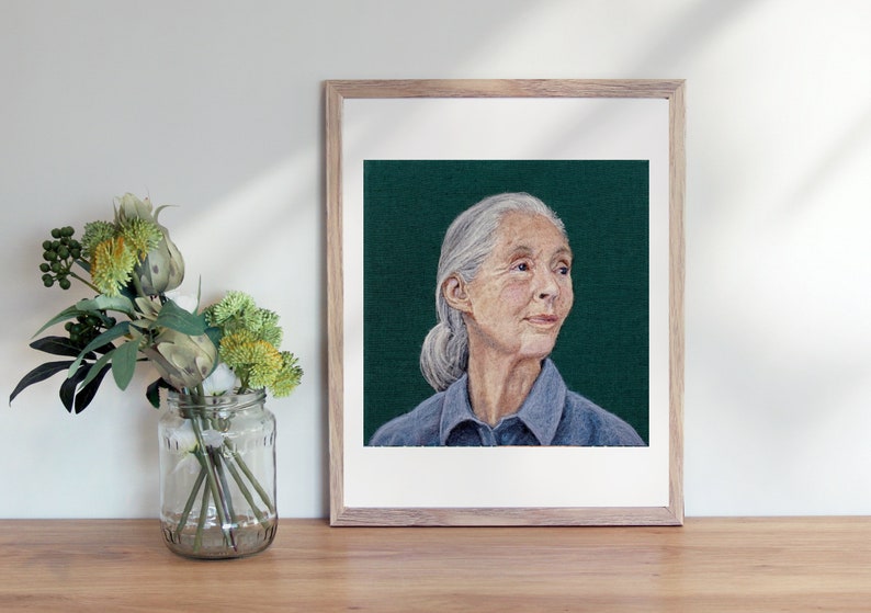 Dr. Jane Goodall 8 x 10 inch Giclee Art Print of Needle felted portrait image 1