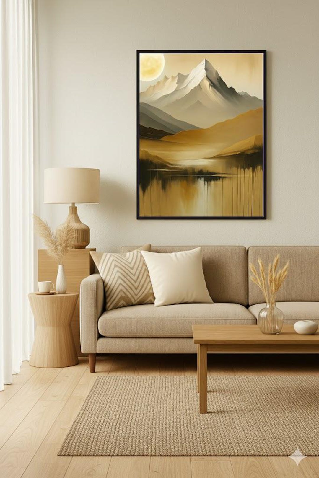 Minimalist Mountain Landscape Wall Art – Modern Neutral Nature Painting ...