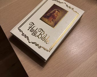 Large vintage white holy Bible from the 70’s