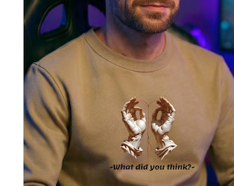 Sudadera con manos griegas filosóficas, cuello redondo con símbolo de hilo rojo y top de arte clásico