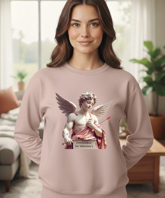 Funny Valentine’s Day Cupid Sweatshirt | Overbooked Cupid Valentine Gift | Flirty Aesthetic Angel Design