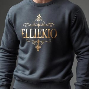 Men's Minimalist Gold Logo Sweatshirt, Modern Streetwear Crewneck, Unisex Pullover image 1