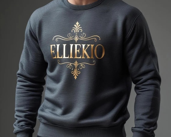 Men's Minimalist Gold Logo Sweatshirt, Modern Streetwear Crewneck, Unisex Pullover