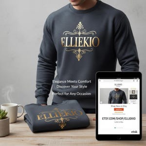 Men's Minimalist Gold Logo Sweatshirt, Modern Streetwear Crewneck, Unisex Pullover image 6