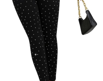 Zwarte skinny damesbroek met strassteentjes – sprankelende stretchjegging met hoge taille | Met diamanten bezaaide legging voor feesten en avonden