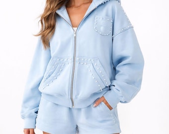Blue Pearl trainingspak, hoodie met rits en shorts Loungewear