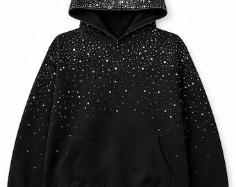 Schwarzer Strass. Sternenklares Funkeln Crystal Dot Hoodie • GOLDIVER Luxus Bling Hoodie