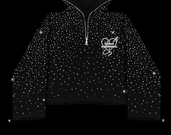 Hoodie met glittersteentjes | Kort luxe trainingspak met halve rits