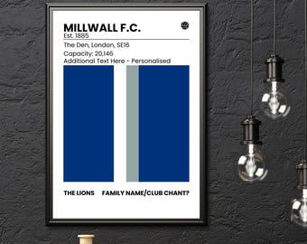 Poster del Millwall FC - Stile retrò - Colori del club - Soprannome del club - The Den - Personalizzabile - Design standard