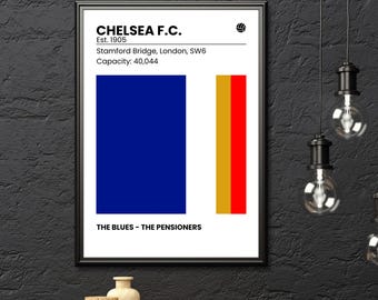 Chelsea FC Poster - Retro Style - Stadium Information - Club Colours - Club Nickname - Stamford Bridge