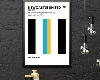 Newcastle United Poster - Retro Style - Stadium Information - Club Colours - Club Nickname