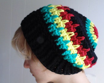 Crochet PATTERN - Marley  Slouchy Hat (Toddler to Adult sizes) - Black, True Red, Sunshine yellow, Jade Green