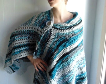 Crochet PATTERN  - Ocean Mist Shawl with Detachable Button Closure