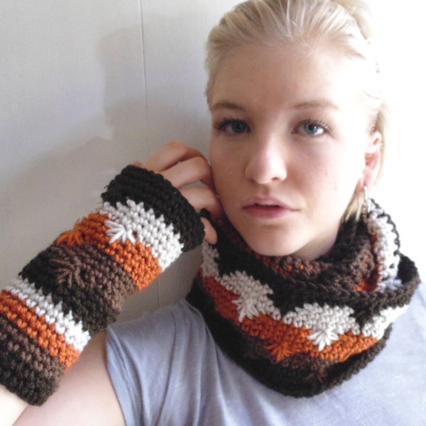 Crochet PATTERN - Spark and Ember Cowl and Fingerless Gloves