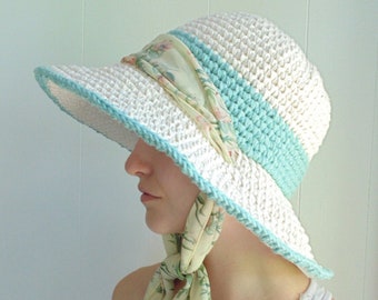 Crochet PATTERN -  Seaside Sunhat - Extra Wide Brim with Scarf Tie