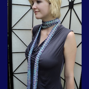 Crochet PATTERN - Multicolored Crochet Skinny Scarf and Matching Wrist Cuff