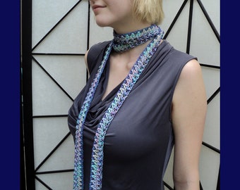 Crochet PATTERN - Multicolored Crochet Skinny Scarf and Matching Wrist Cuff