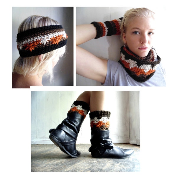 Special Offer - Crochet PATTERNS - Spark and Ember Collection  - Cowl - Fingerless Gloves - Headband - Boot Cuffs