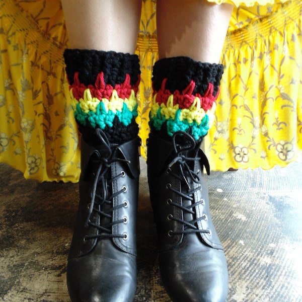 Crochet PATTERN - Marley Boot Cuffs - Black, True Red, Sunshine yellow, Jade Green