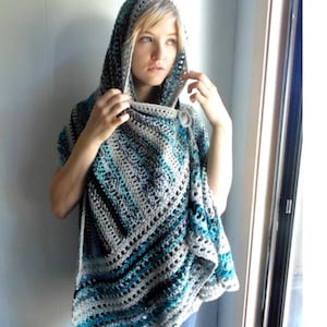 Crochet PATTERN  - Ocean Mist Shawl with Detachable Button Closure