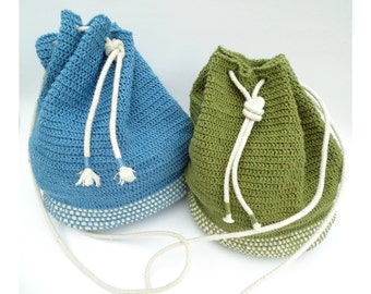 Drawstring Cotton Rope Bag - CROCHET PATTERNS ONLY - basket or gift bag - avocado green