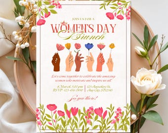 International Women’s Day Brunch Invitation Template | Floral Women’s Day Invite | Women's History Month | Editable Digital Download